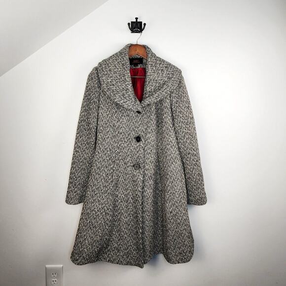 Mackintosh New England Black and White Houndstooth Tweed Trench Coat Size Large - Picture 1 of 8